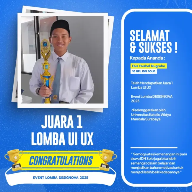 Santri SMK IDN Solo meraih Juara 1 kategori UI/UX di DESIGNOVA 2025