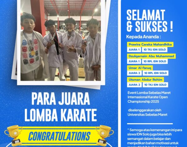 Santri SMK IDN Solo meraih Juara Karate di Sebelas Maret International Karate Open Championship 2025