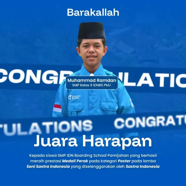 Santri SMP IDN Pamijahan meraih Juara Harapan lomba poster dalam Lomba Seni Sastra Indonesia