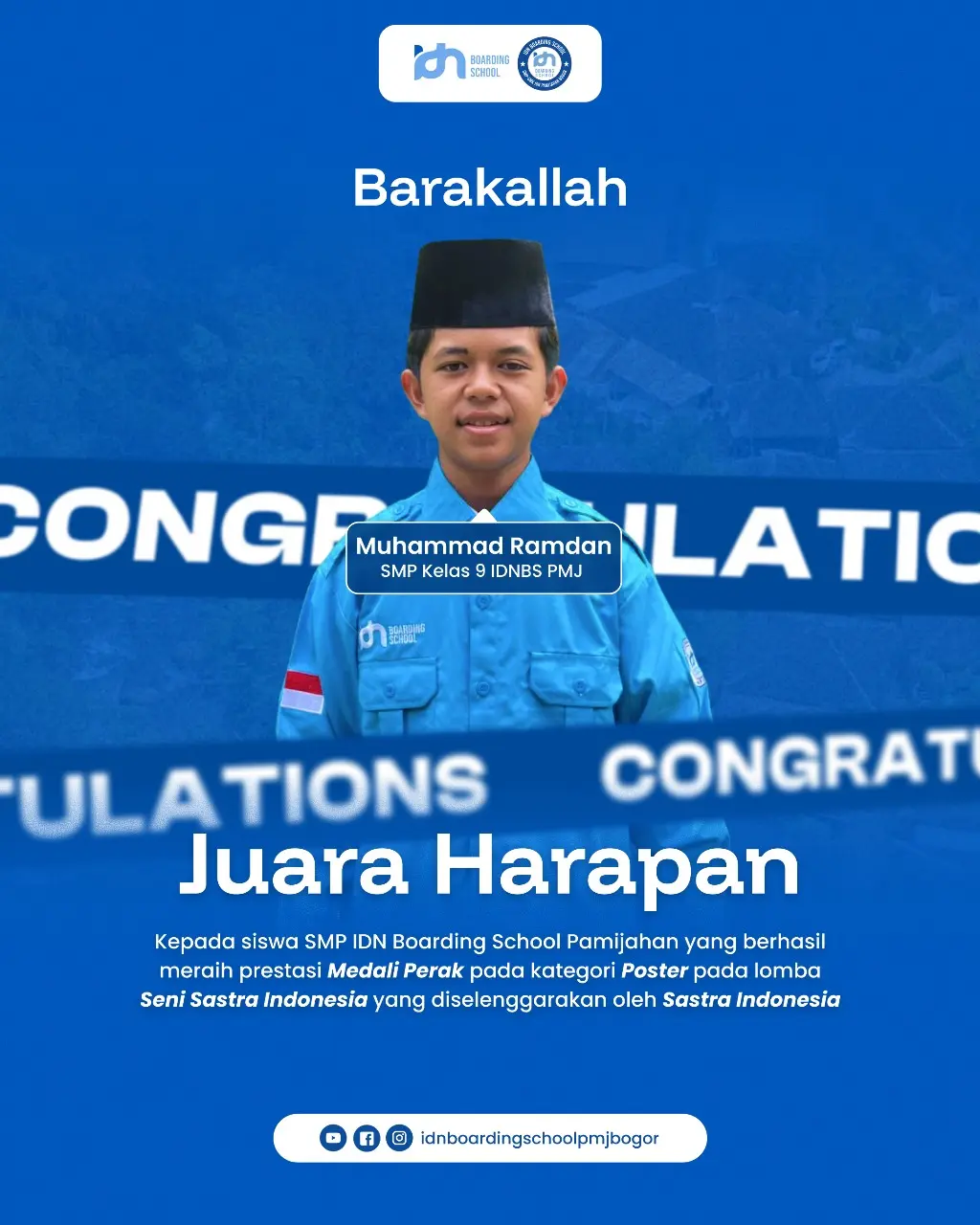 Santri SMP IDN Pamijahan meraih Juara Harapan lomba poster dalam Lomba Seni Sastra Indonesia