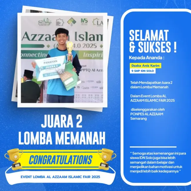 Santri SMP IDN Solo meraih Juara 2 lomba memanah di Al Azzaam Islamic Fair 2025