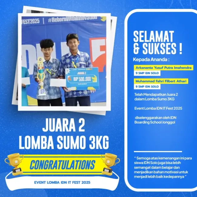 Santri SMP IDN Solo meraih Juara 2 Sumo 3Kg dalam IDN IT Fest 2025