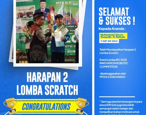 Santri SMP IDN Solo meraih Juara Harapan 2 Coding Scratch di IRC 2025