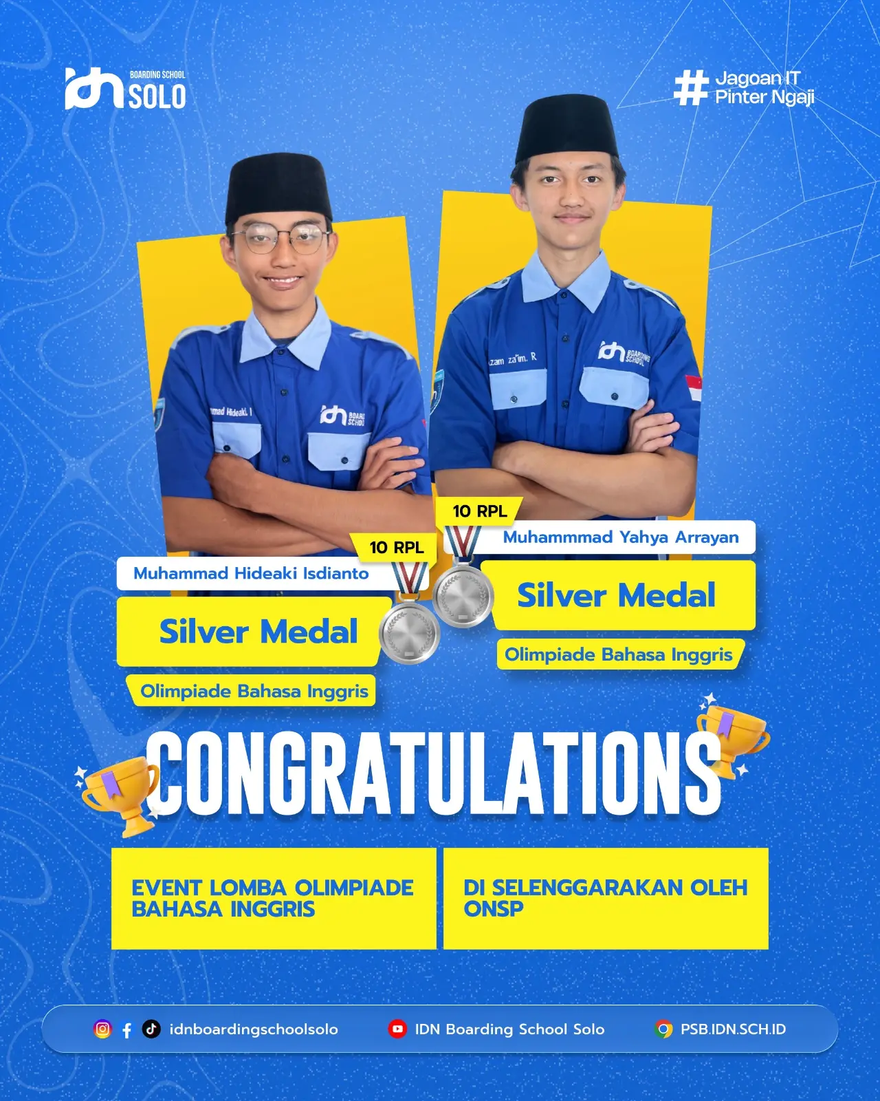 Santri SMK IDN Solo meraih Medali Silver Olimpiade Bahasa Inggris ONSP