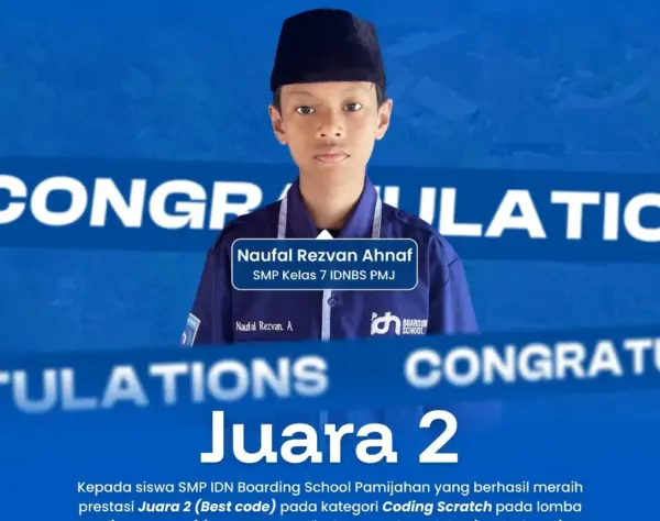 Santri SMP IDN Pamijahan meraih Juara 2 Best Code kategori Coding Scratch