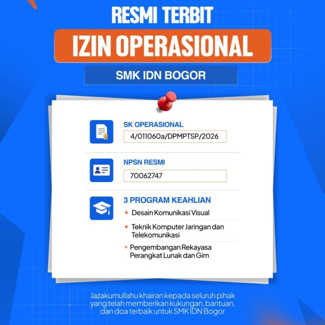 Izin operasional sekolah resmi IDN Boarding School Bogor 2026