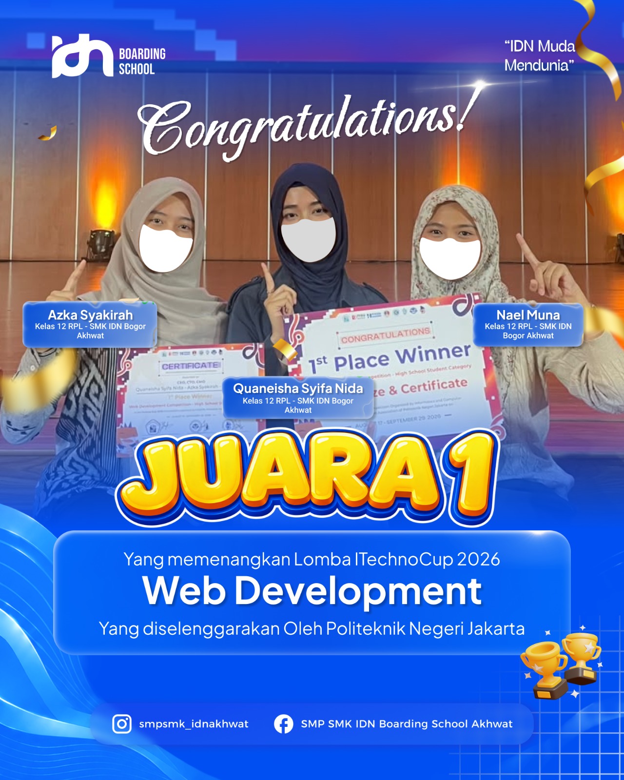 sekolah it terbaik smk idn bogor juara 1 web development itechnocup 2026 pnj